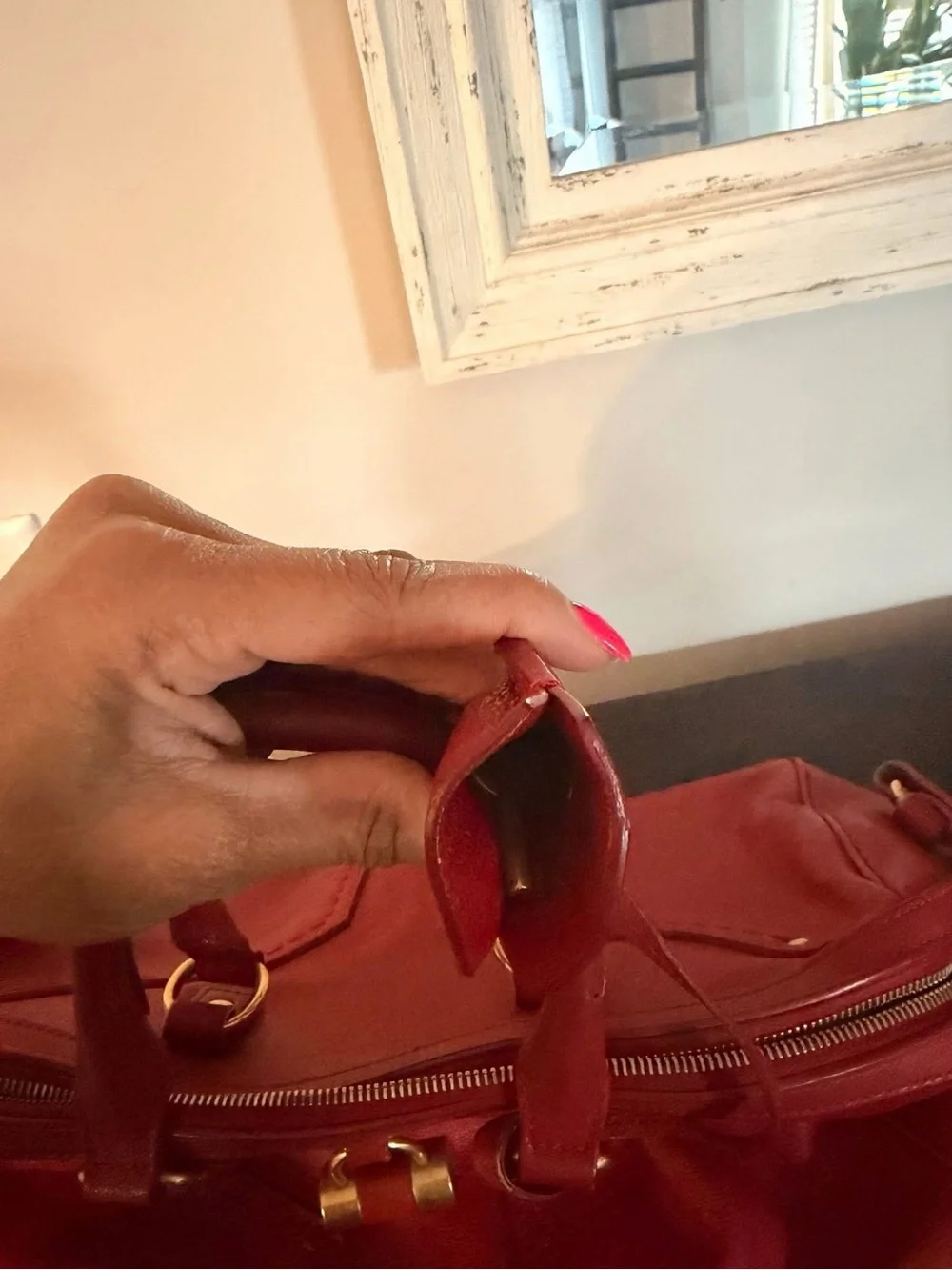 Yves Saint Laurent Red Leather Top-Handle Shoulder Bag - Picture 5 of 8